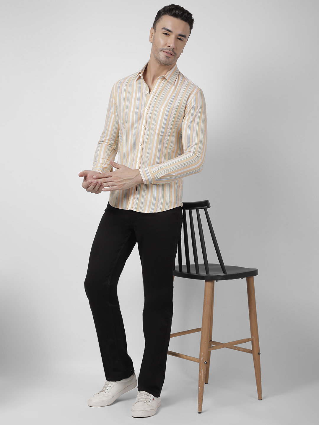 Numero Uno Men Striped Orange Shirt